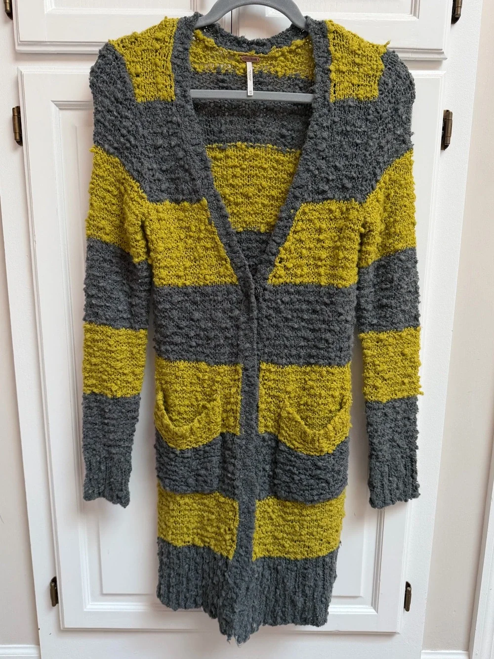 Free People Cuddle Bear Striped Boucle Longline Duster Cardigan Size XS